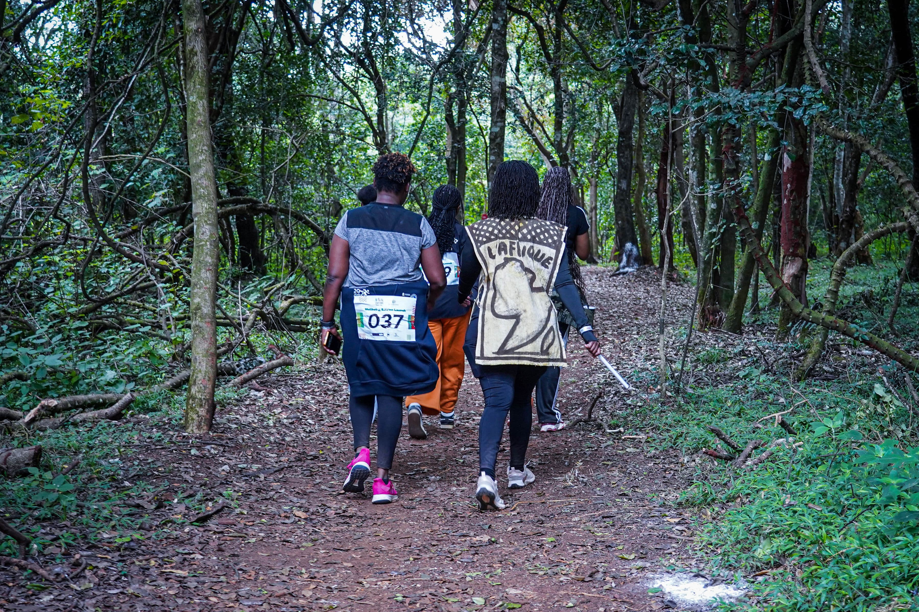 A group walking together through a forest